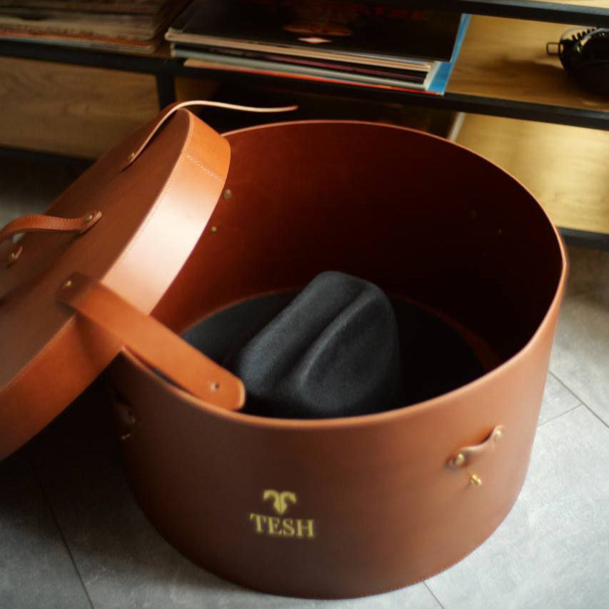 LEATHER HAT BOX / HANDMADE STORAGE BOX