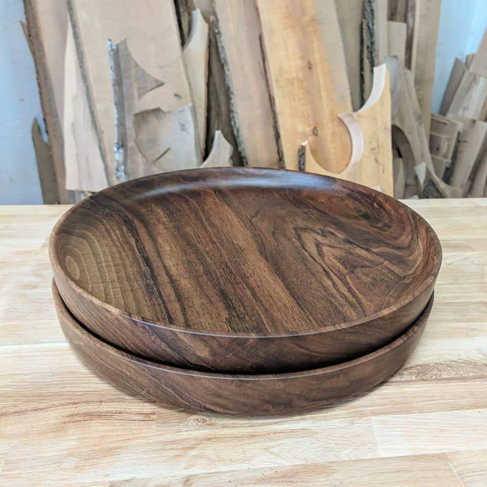 set of two wooden trays