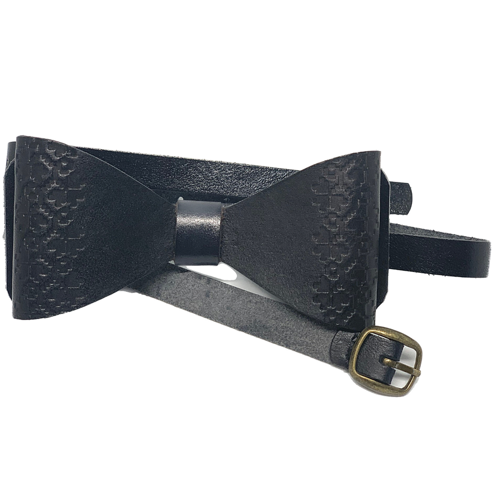 black leather bow tie