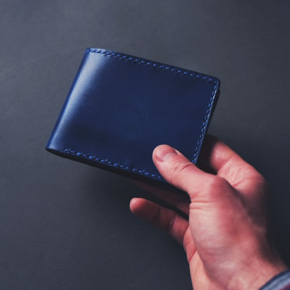 leather blue wallet