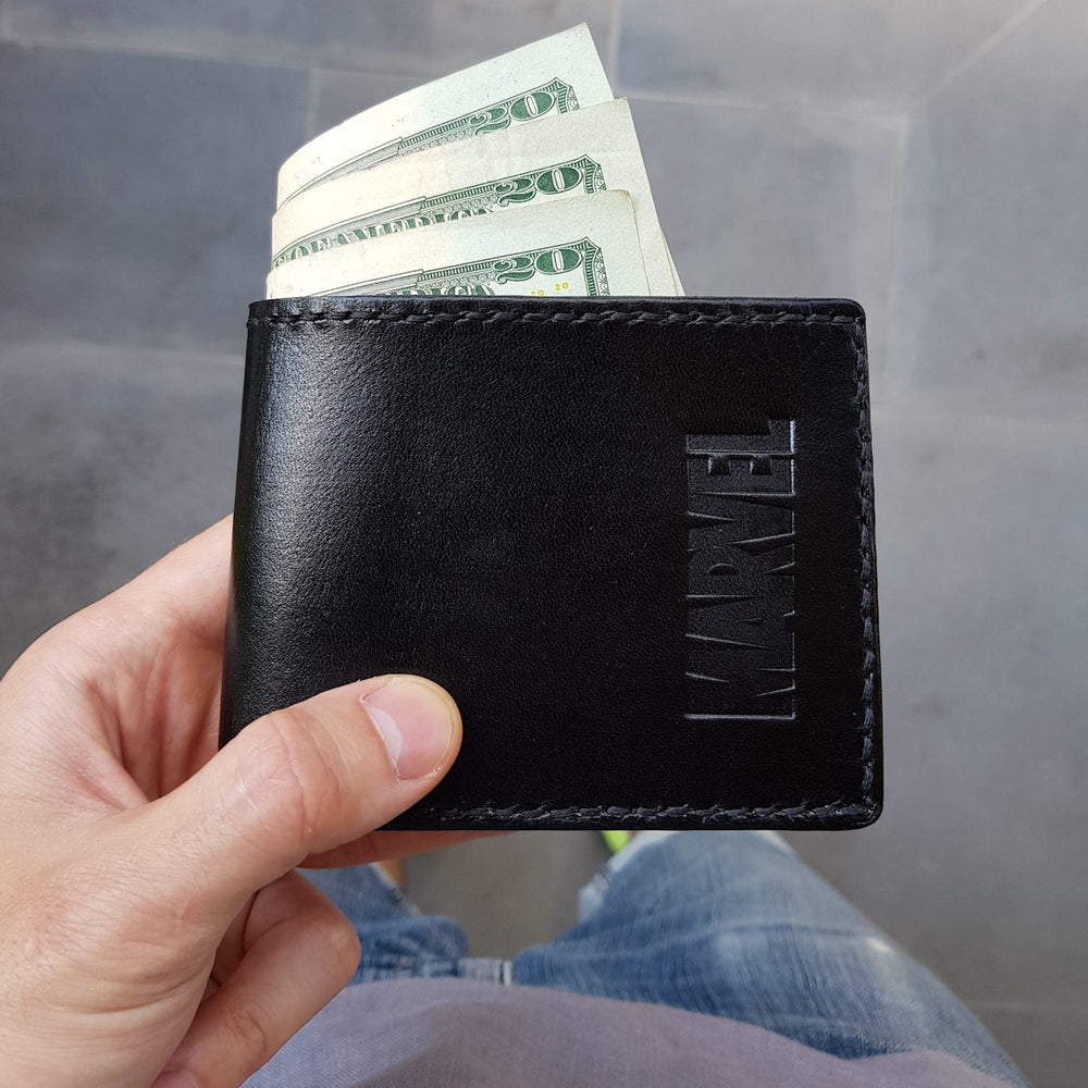 black leather wallet monogrammed