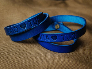 
            
                Load image into Gallery viewer, handmade leather blue customized double wrap wristbands
            
        