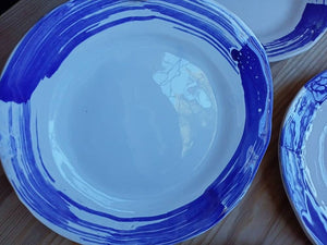 white blue clay plate