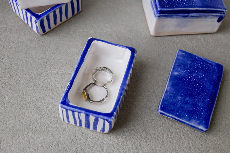 white blue jewelry box handmade